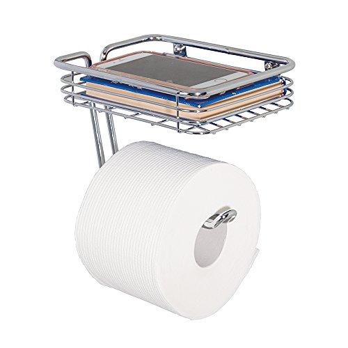 mDesign Wall Mount Toilet Paper Roll Holder with Storage Shelf