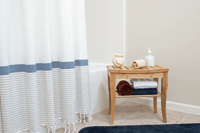 Waterproof Shower Seats for Elderly Luckore Bamboo Shower Stools and Benches Shower Stools and Benches with Storage Shelf 